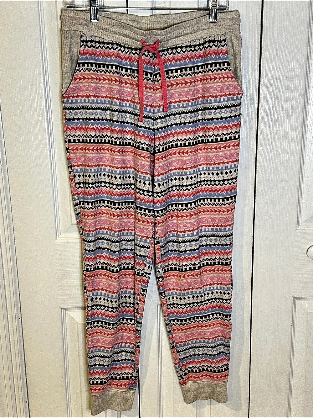 Cuddl Duds Fair Isle Pajama Jogger Pants Pink & Gray Medium